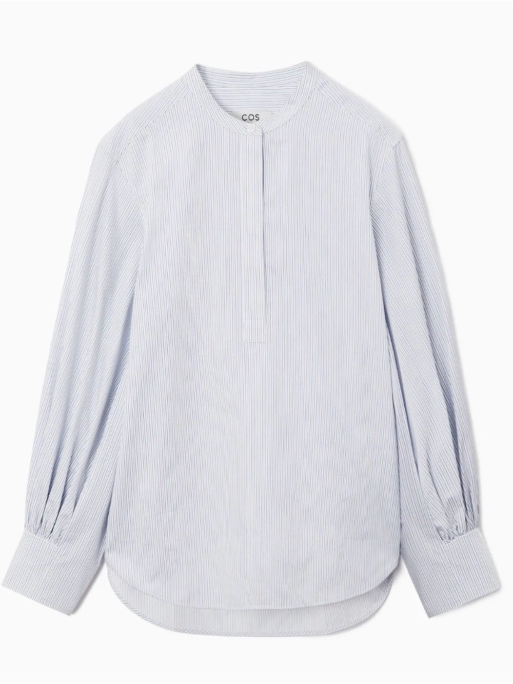 COS Blue-Striped Band Collar Blouse 100% Cotton US10